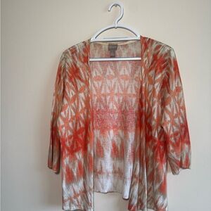 Chico's Vibrant Orange and Cream Cardigan